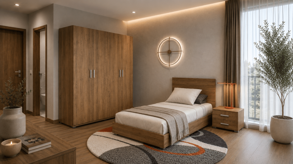Verdi spare bedroom furniture with 90 × 190cm storage bed and wall mirror