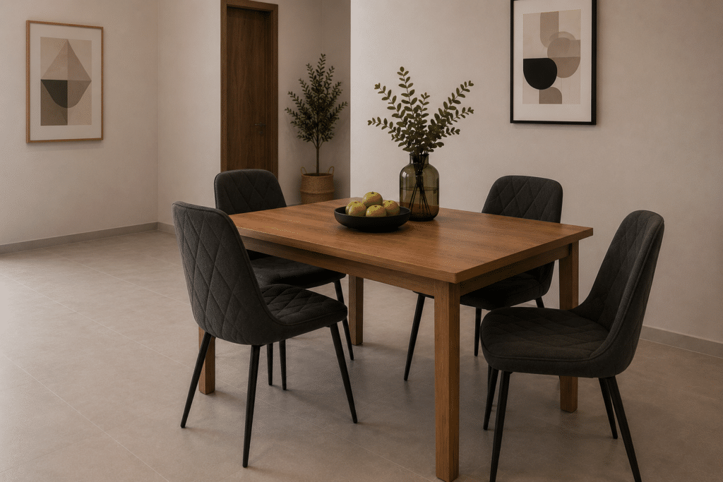 140 × 90cm dining table with four dining chairs included in the Complete Home Package
